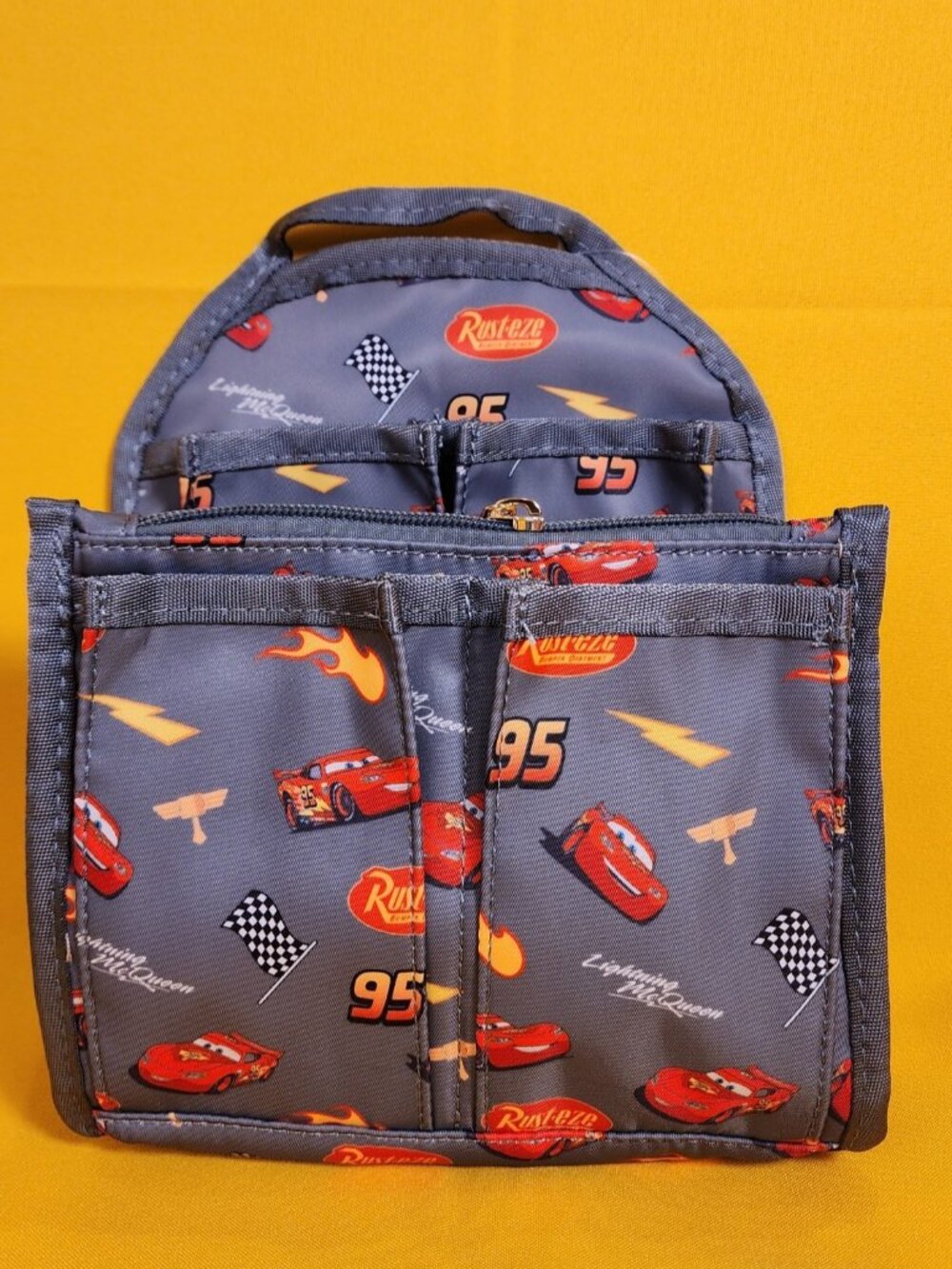 Disney Pixar Cars Lightning McQueen AOP Grey Mini Backpack Organizer Insert NEW